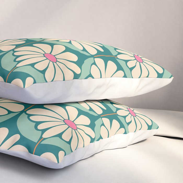 Flower Power - Teal, Pink and Off-white Pillow Sham Gallery Image 3