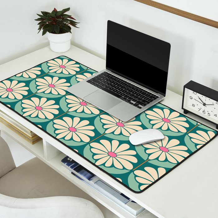 Flower Power - Teal, Pink and Off-white Desk Mat Gallery Image 2