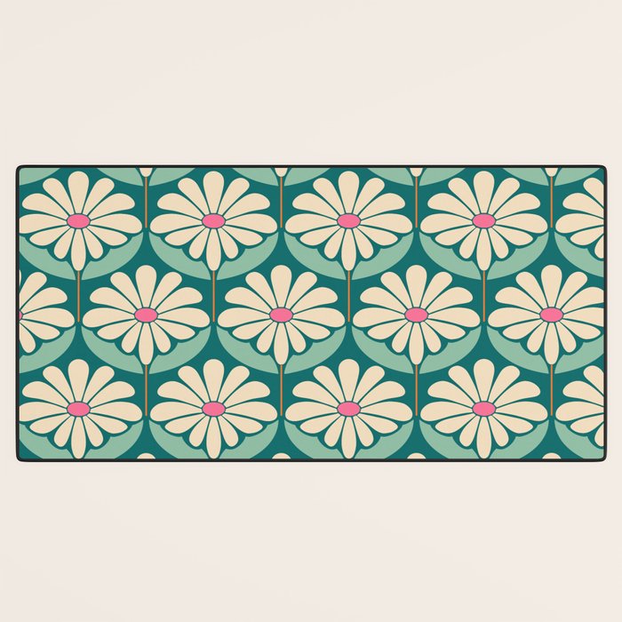 Flower Power - Teal, Pink and Off-white Desk Mat Gallery Image 3