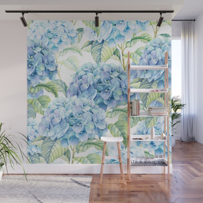 Blue Hydrangea Wall Mural Gallery Image 1