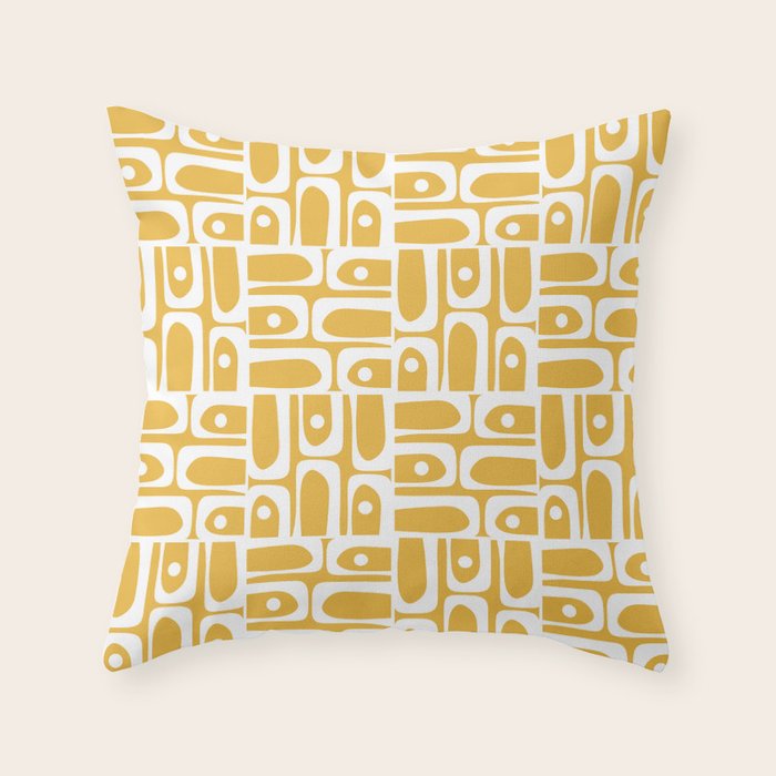 Mid Century Modern Piquet Geometric Multi Pattern in Golden Mustard Yellow and White Throw Pillow Gallery Image 6