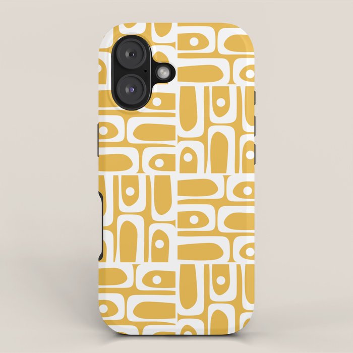 Mid Century Modern Piquet Geometric Multi Pattern in Golden Mustard Yellow and White iPhone Case Gallery Image 1