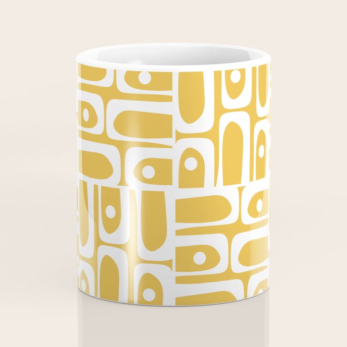 Mid Century Modern Piquet Geometric Multi Pattern in Golden Mustard Yellow and White Coffee Mug Gallery Image 4