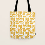 Mid Century Modern Piquet Geometric Multi Pattern in Golden Mustard Yellow and White Tote Bag Gallery Image 1