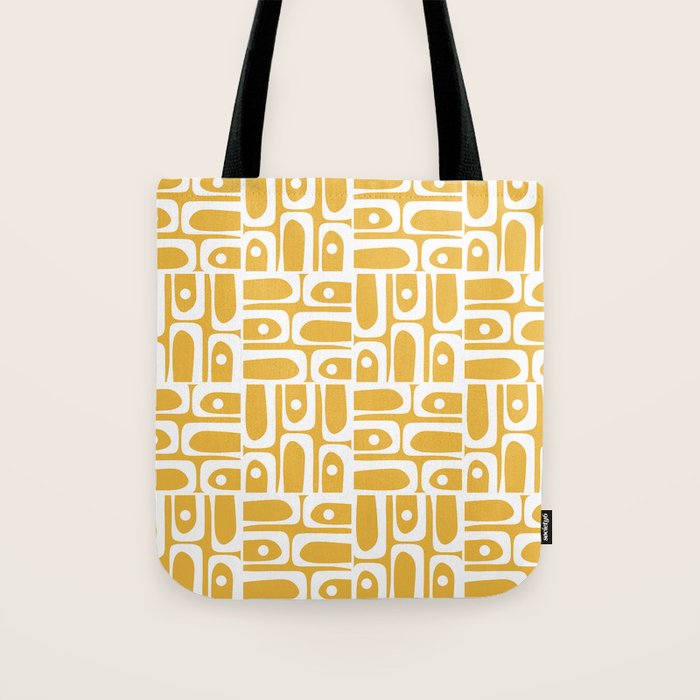 Mid Century Modern Piquet Geometric Multi Pattern in Golden Mustard Yellow and White Tote Bag Gallery Image 1