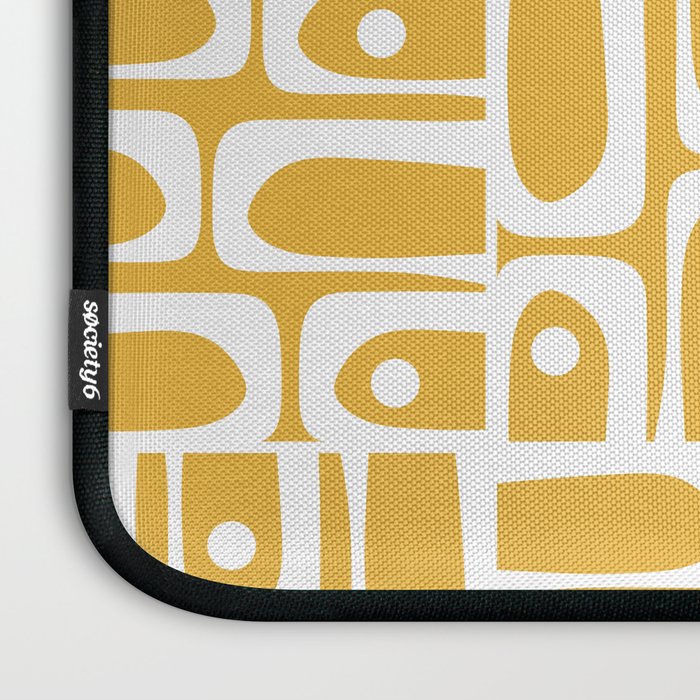Mid Century Modern Piquet Geometric Multi Pattern in Golden Mustard Yellow and White Laptop Sleeve Gallery Image 3