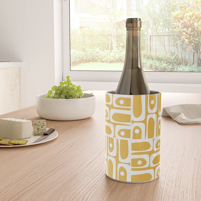Mid Century Modern Piquet Geometric Multi Pattern in Golden Mustard Yellow and White Wine Chiller Gallery Image 4