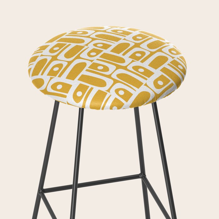Mid Century Modern Piquet Geometric Multi Pattern in Golden Mustard Yellow and White Stool Gallery Image 2