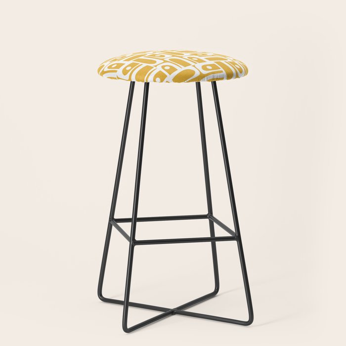 Mid Century Modern Piquet Geometric Multi Pattern in Golden Mustard Yellow and White Stool Gallery Image 1
