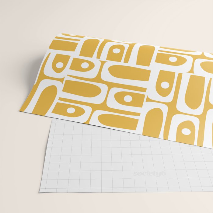 Mid Century Modern Piquet Geometric Multi Pattern in Golden Mustard Yellow and White Wrapping Paper Gallery Image 2