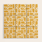 Mid Century Modern Piquet Geometric Multi Pattern in Golden Mustard Yellow and White Wood Wall Art Gallery Image 1