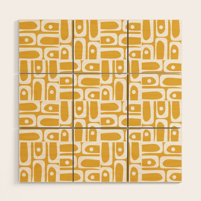 Mid Century Modern Piquet Geometric Multi Pattern in Golden Mustard Yellow and White Wood Wall Art Gallery Image 1
