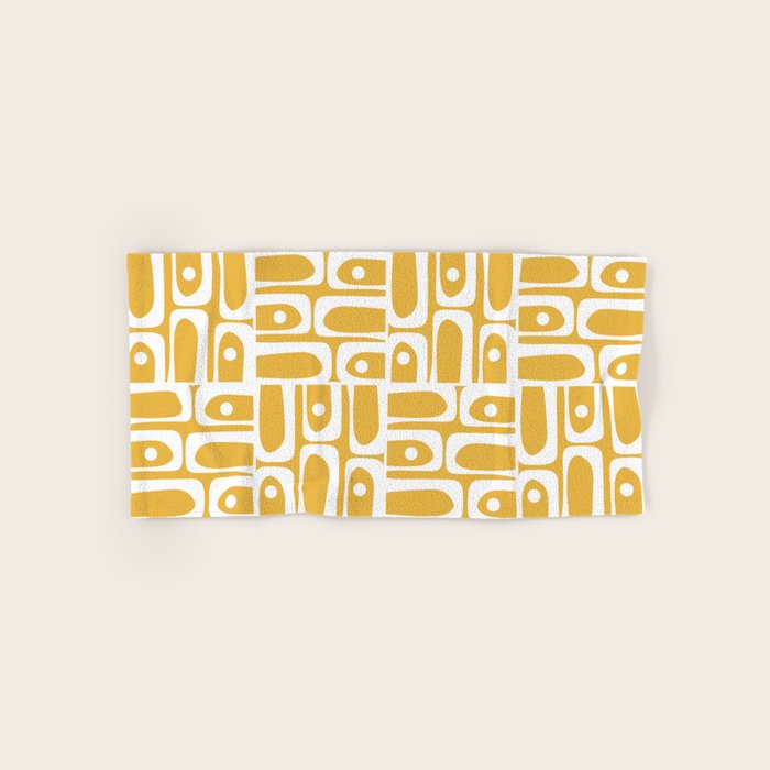 Mid Century Modern Piquet Geometric Multi Pattern in Golden Mustard Yellow and White Bath Towel Gallery Image 1