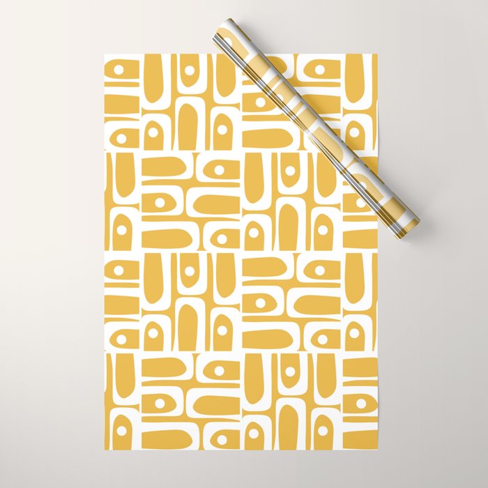 Mid Century Modern Piquet Geometric Multi Pattern in Golden Mustard Yellow and White Wrapping Paper Gallery Image 1