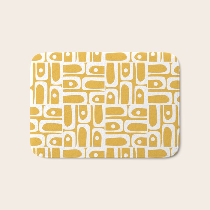 Mid Century Modern Piquet Geometric Multi Pattern in Golden Mustard Yellow and White Bath Mat Gallery Image 1