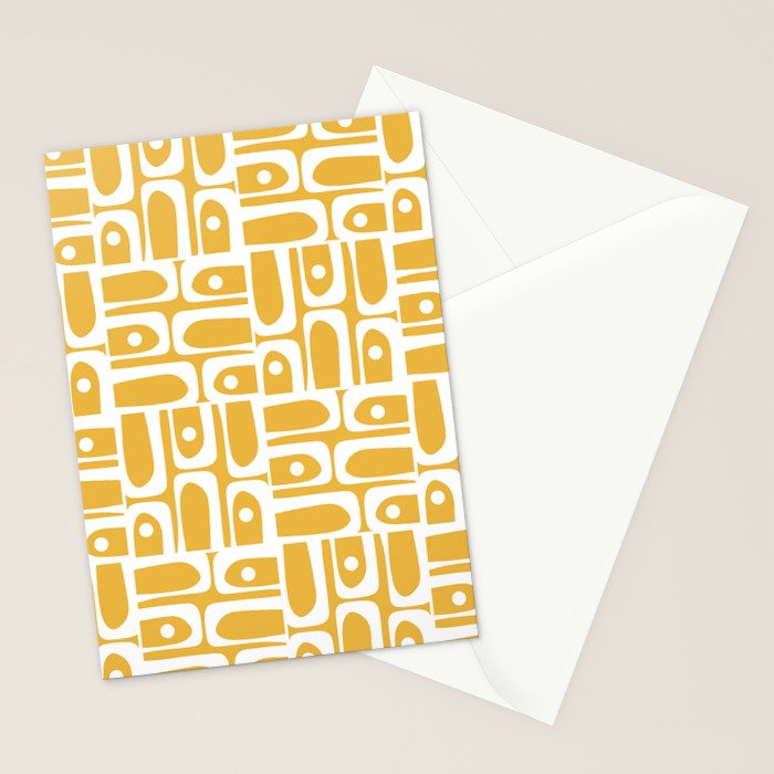 Mid Century Modern Piquet Geometric Multi Pattern in Golden Mustard Yellow and White Stationery Card Gallery Image 2