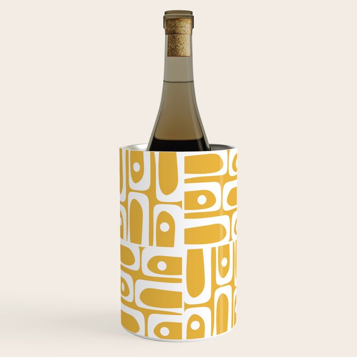 Mid Century Modern Piquet Geometric Multi Pattern in Golden Mustard Yellow and White Wine Chiller Gallery Image 3