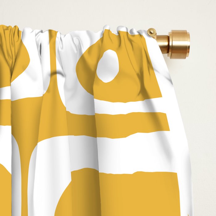 Mid Century Modern Piquet Geometric Multi Pattern in Golden Mustard Yellow and White Window Curtain Gallery Image 2