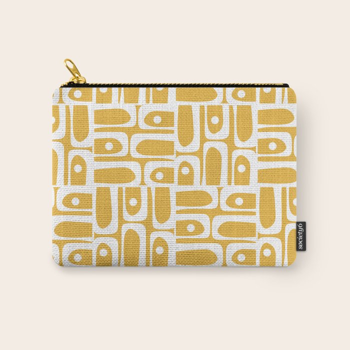 Mid Century Modern Piquet Geometric Multi Pattern in Golden Mustard Yellow and White Carry All Pouch Gallery Image 1