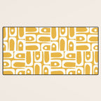 Mid Century Modern Piquet Geometric Multi Pattern in Golden Mustard Yellow and White Desk Mat Gallery Image 3
