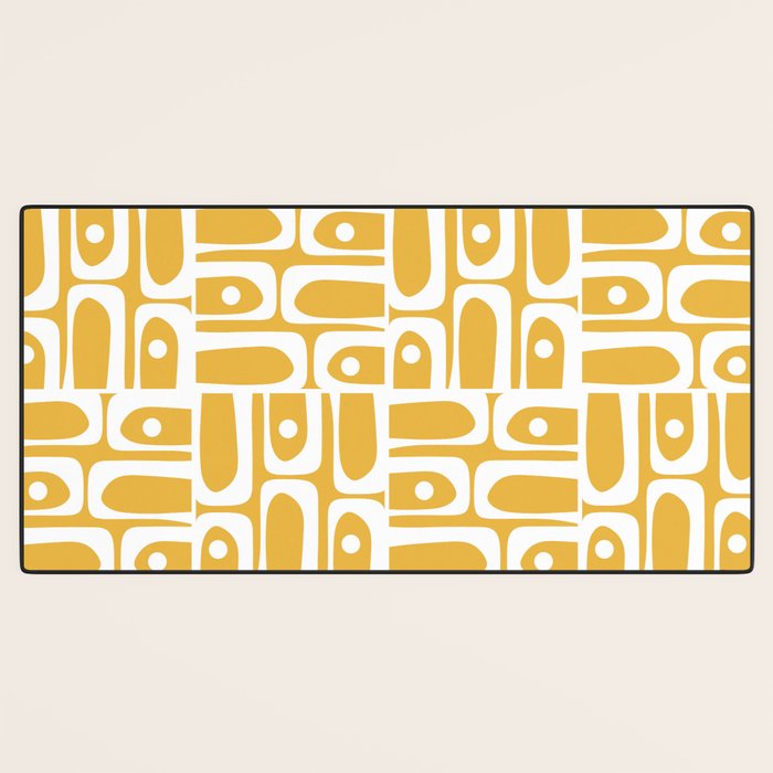 Mid Century Modern Piquet Geometric Multi Pattern in Golden Mustard Yellow and White Desk Mat Gallery Image 3