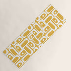 Mid Century Modern Piquet Geometric Multi Pattern in Golden Mustard Yellow and White Yoga Mat Gallery Image 1