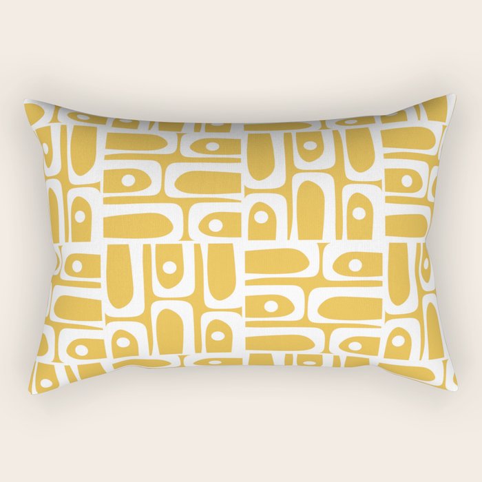 Mid Century Modern Piquet Geometric Multi Pattern in Golden Mustard Yellow and White Rectangular Pillow Gallery Image 1