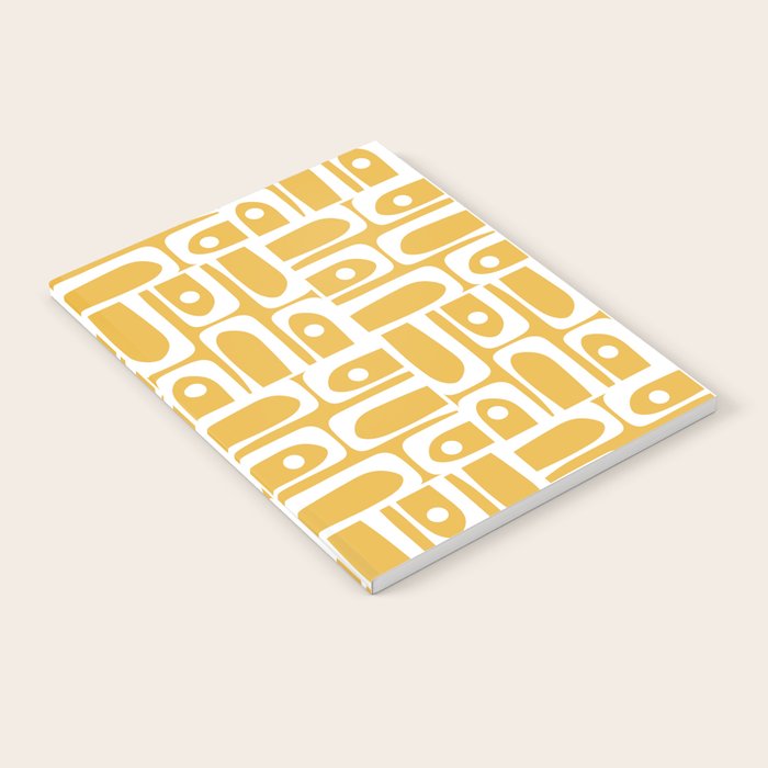 Mid Century Modern Piquet Geometric Multi Pattern in Golden Mustard Yellow and White Notebook Gallery Image 2