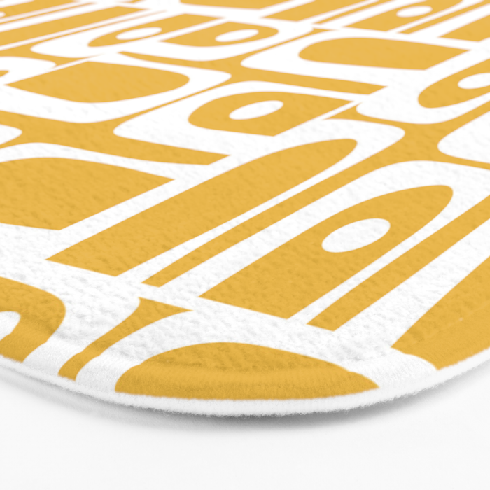 Mid Century Modern Piquet Geometric Multi Pattern in Golden Mustard Yellow and White Bath Mat Gallery Image 3
