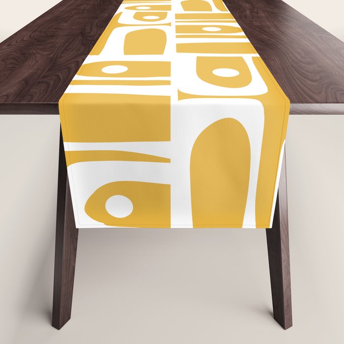 Mid Century Modern Piquet Geometric Multi Pattern in Golden Mustard Yellow and White Table Runner