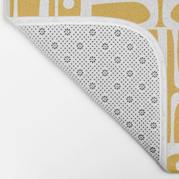Mid Century Modern Piquet Geometric Multi Pattern in Golden Mustard Yellow and White Bath Mat Gallery Image 2