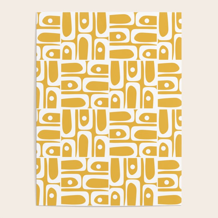 Mid Century Modern Piquet Geometric Multi Pattern in Golden Mustard Yellow and White Poster Gallery Image 1