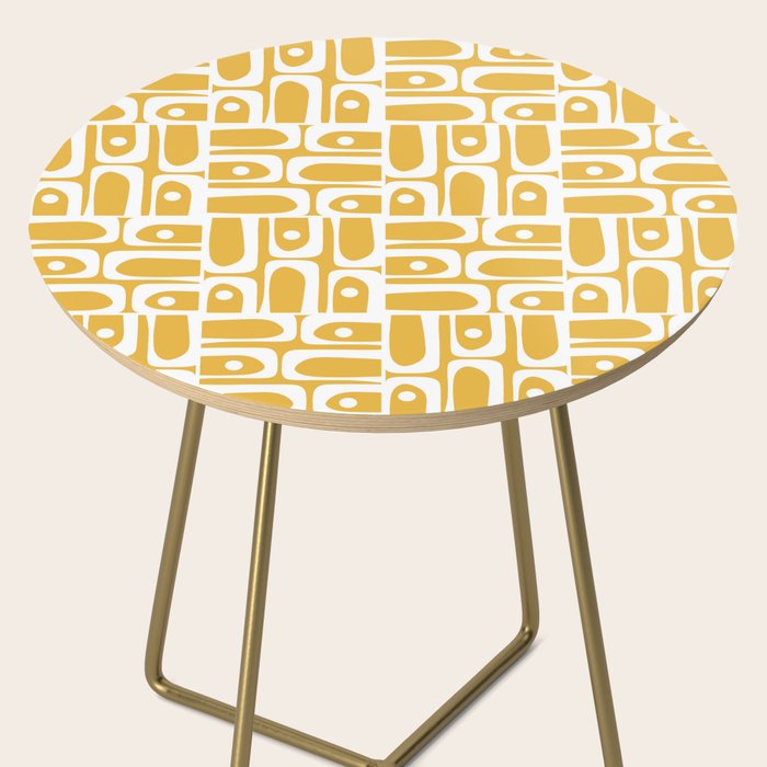Mid Century Modern Piquet Geometric Multi Pattern in Golden Mustard Yellow and White Side Table Gallery Image 2