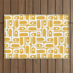 Mid Century Modern Piquet Geometric Multi Pattern in Golden Mustard Yellow and White Outdoor Rug Gallery Image 1