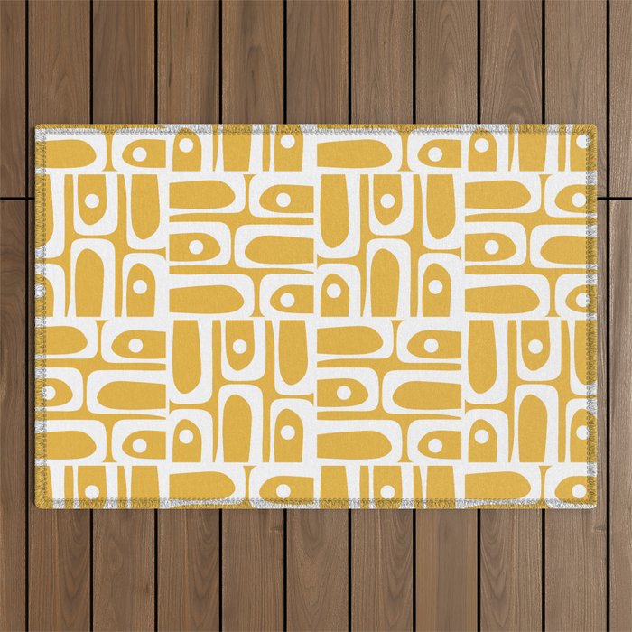 Mid Century Modern Piquet Geometric Multi Pattern in Golden Mustard Yellow and White Outdoor Rug Gallery Image 1
