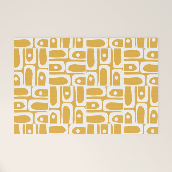 Mid Century Modern Piquet Geometric Multi Pattern in Golden Mustard Yellow and White Welcome Mat Gallery Image 1