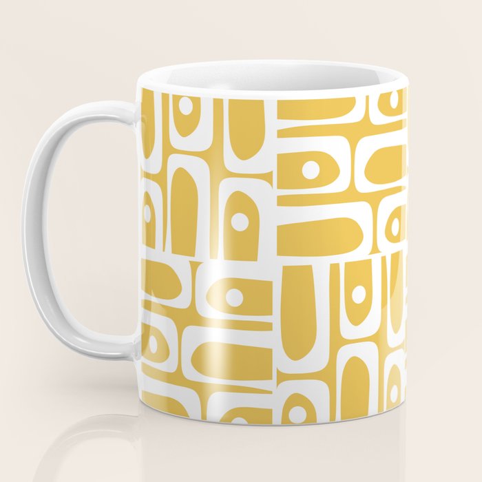 Mid Century Modern Piquet Geometric Multi Pattern in Golden Mustard Yellow and White Coffee Mug Gallery Image 3