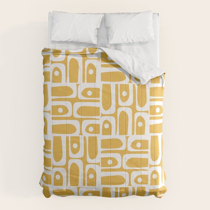 Mid Century Modern Piquet Geometric Multi Pattern in Golden Mustard Yellow and White Comforter Gallery Image 6