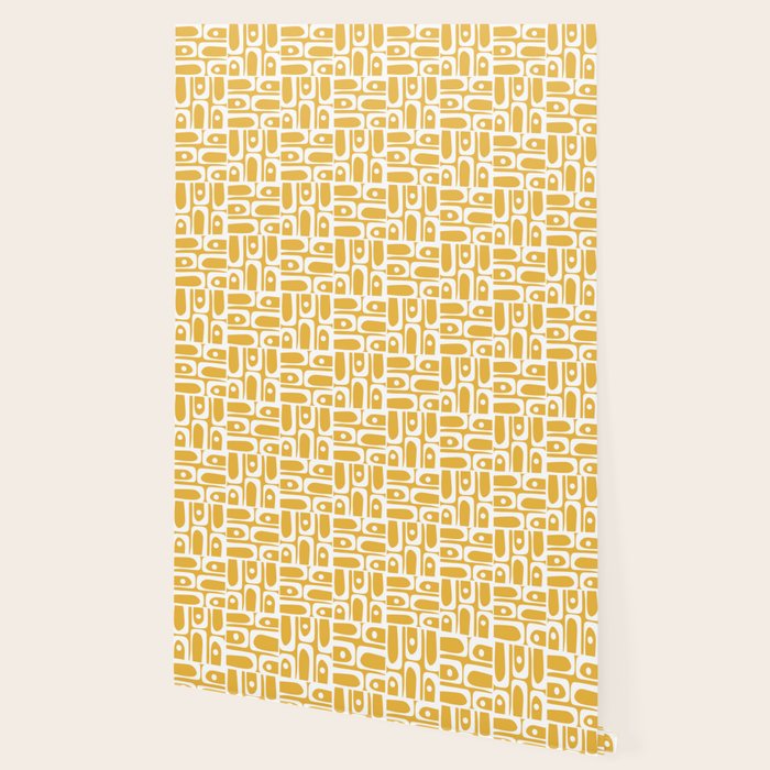 Mid Century Modern Piquet Geometric Multi Pattern in Golden Mustard Yellow and White Wallpaper Gallery Image 2