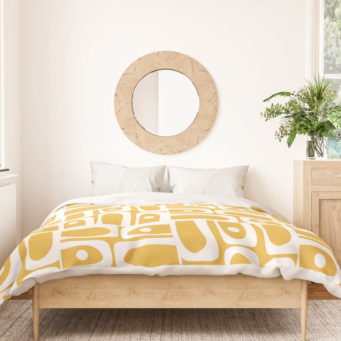 Mid Century Modern Piquet Geometric Multi Pattern in Golden Mustard Yellow and White Duvet Cover Gallery Image 3