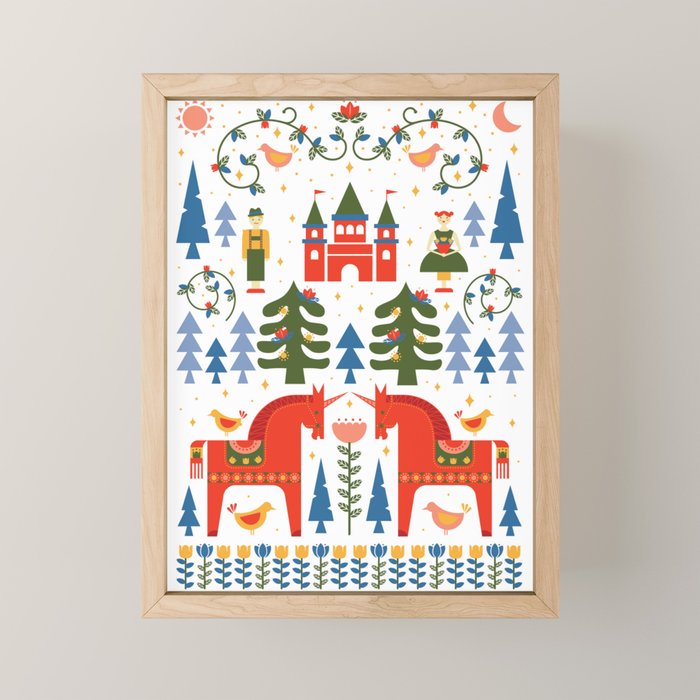 Scandinavian Fairytale - Green + Red Mini Art Print Gallery Image 1