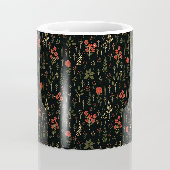 Green, Red-Orange, and Black Floral/Botanical Print Coffee Mug Gallery Image 4