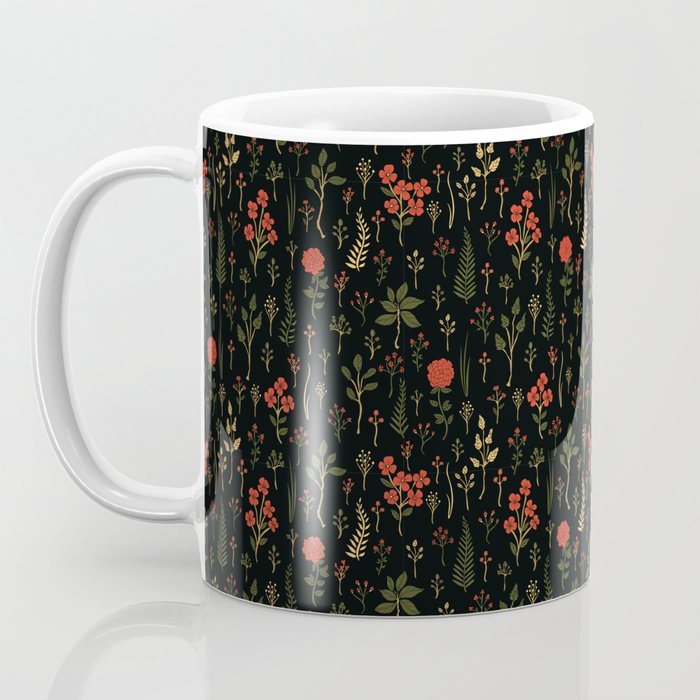 Green, Red-Orange, and Black Floral/Botanical Print Coffee Mug Gallery Image 3