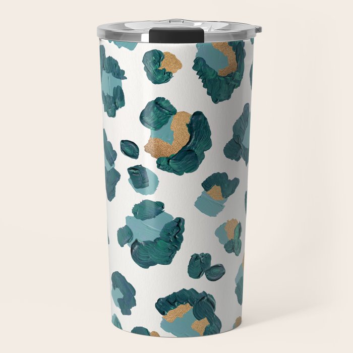 Leopard Print - Teal & Copper Travel Mug Gallery Image 1
