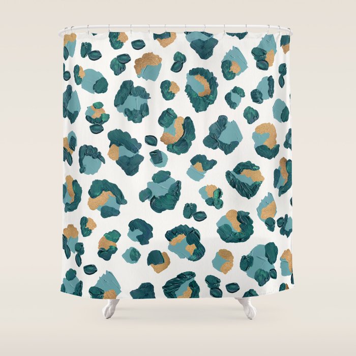 Leopard Print - Teal & Copper Shower Curtain Gallery Image 1