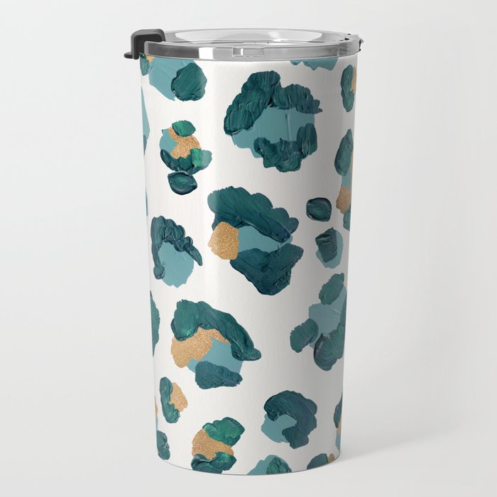 Leopard Print - Teal & Copper Travel Mug Gallery Image 3
