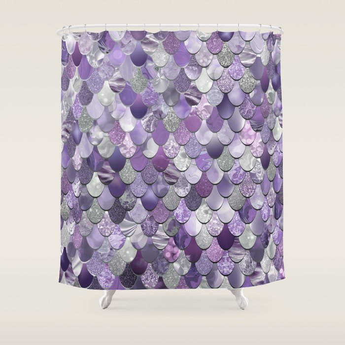 Mermaid Purple and Silver Shower Curtain Gallery Image 1