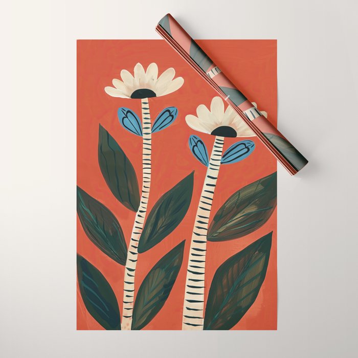 Folk Garden Daisy Pair Wrapping Paper Gallery Image 1