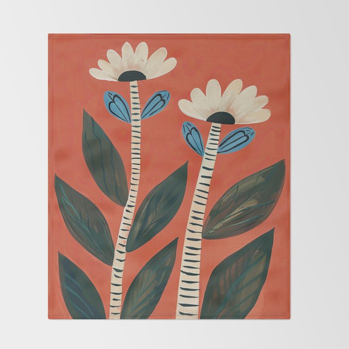Folk Garden Daisy Pair Throw Blanket Gallery Image 2