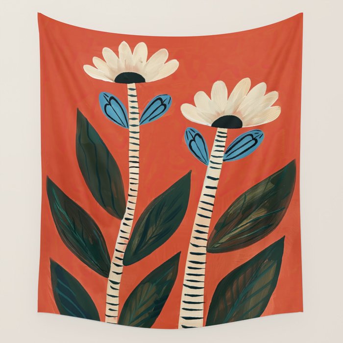 Folk Garden Daisy Pair Wall Tapestry Gallery Image 4